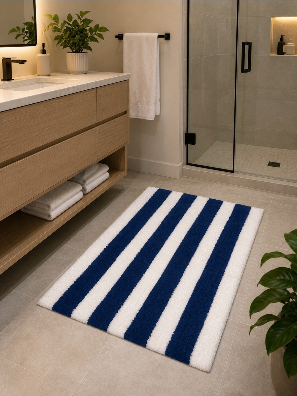 Kate Spade New York Blue & White Striped Bath Rug